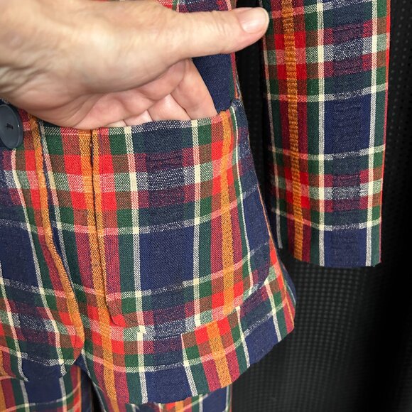 Vintage 1960S Women's Vibrant Check Leisure Suit Mod Disco Flare Leg Pant Set - Picture 4 of 14